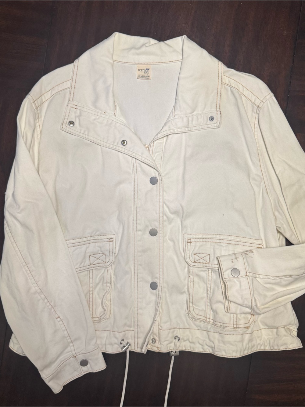 Terra & Sky Cream Drawstring Hem Utility Jacket